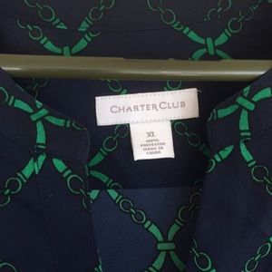 Navy Blue and green blouse w golden buttons